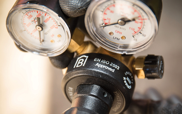 Close-up of a BS EN ISO 2503 approved gas regulator