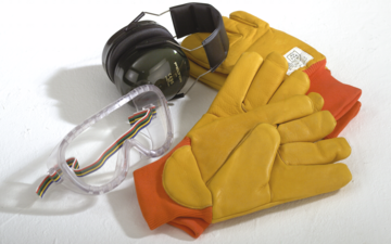 A pair of cryogenic gloves, goggles and ear defenders