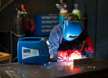 close-up of MMA welding using a Linde MMA 170 welding machine