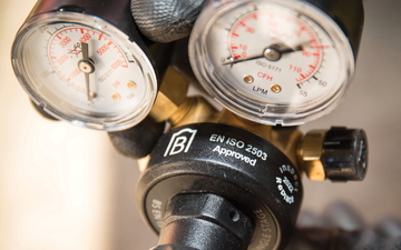Close-up of an industrial gas regulator